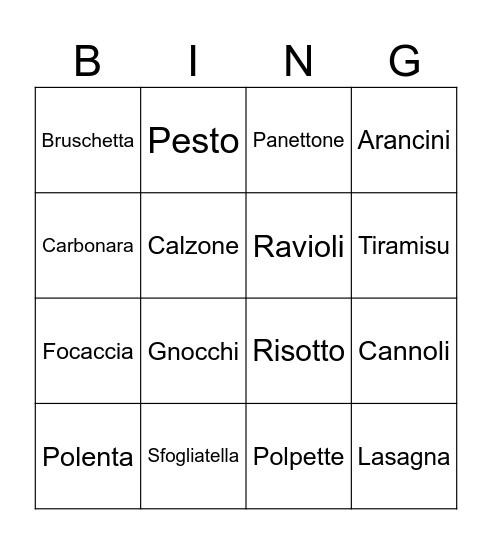 Toastmasters @ HE - food BINGO! Bingo Card