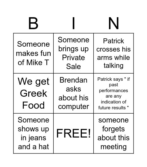 Appliance World Sales Meeting Bingo Card