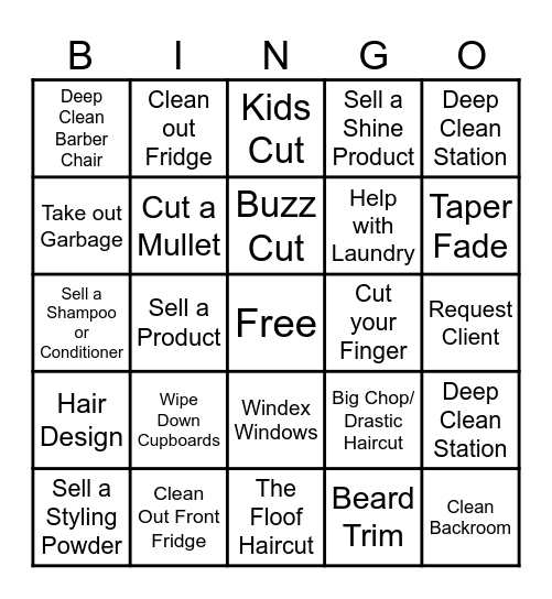 Barber Bingo Card