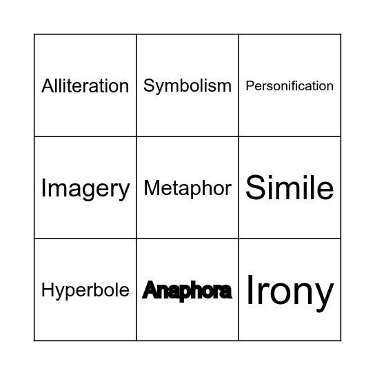 Figurative Language G Bingo Card