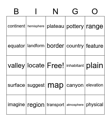 Unit 3 Vocab Bingo Card