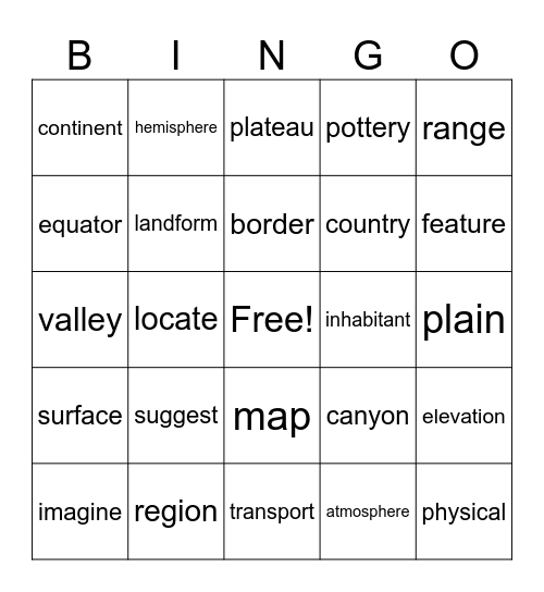 Unit 3 Vocab Bingo Card