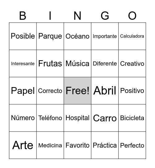 Los Cognados Bingo Card