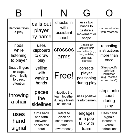 Behavior Bingo Card