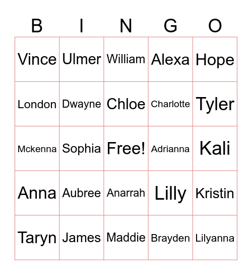 People You Know Bingo Card