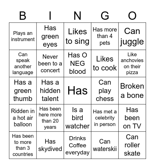 ARC FIND SOMEONE WHO BINGO Card