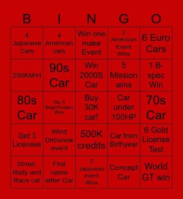 GT4 Rando Race! Bingo Card