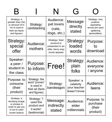 Persuasive Strategies Set 2 Bingo Card