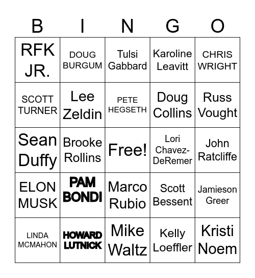 TRUMP CABINET BINGO Card