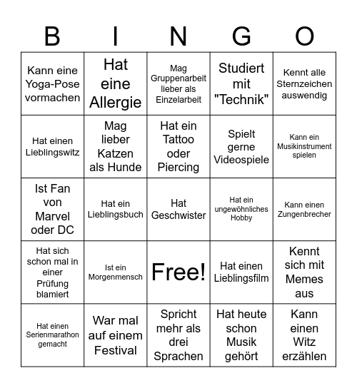 Untitled Bingo Card
