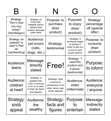 Persuasive Strategies Set 3 Bingo Card