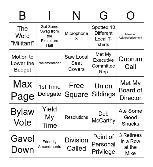 MTA ANNUAL MEETING BINGO Card
