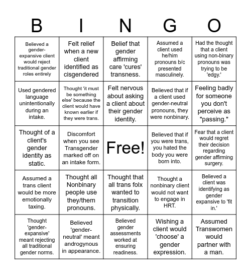 Gender Bias Bingo Card