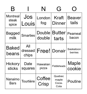 Canadian foods Bingo Card