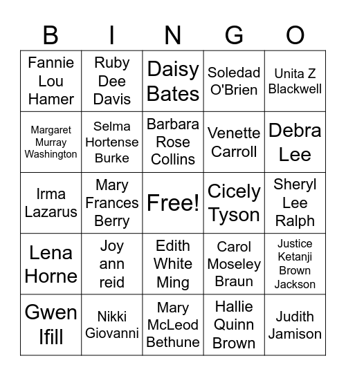 Honorary Members Bingo Card