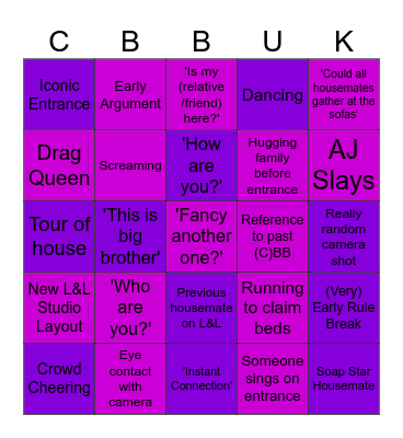 Celebrity Big Brother 2025 - Live Launch Bingo Card