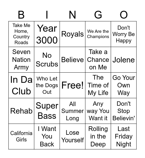 Music BINGO Card