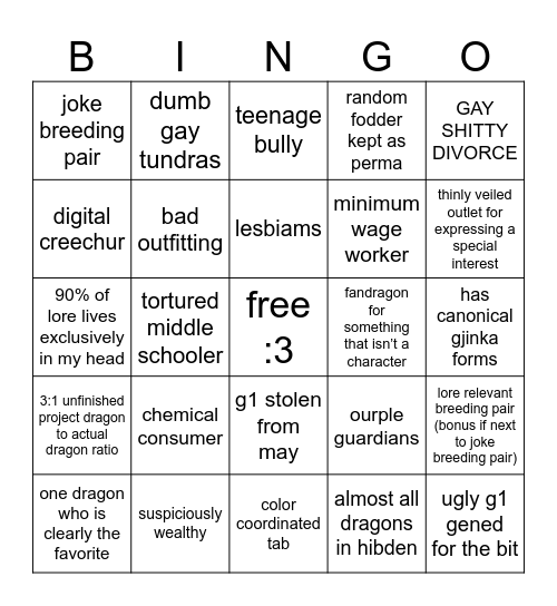 Flight Rising Lair Bingo Card