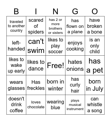 Get to know you BINGO Card