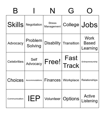 Fast Track Bingo Card
