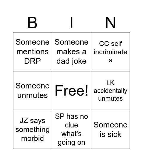 Calli Bingo Card