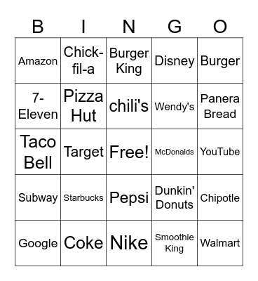 Fast Food signs Bingo Card