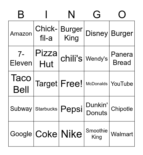 Fast Food signs Bingo Card