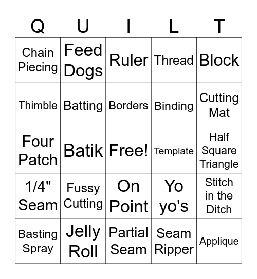 Fat Quarter Bingo Card