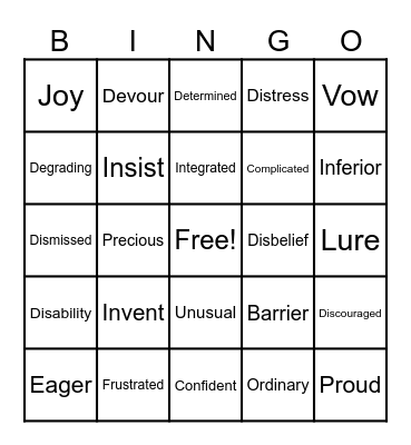 Vocabulary Bingo Card