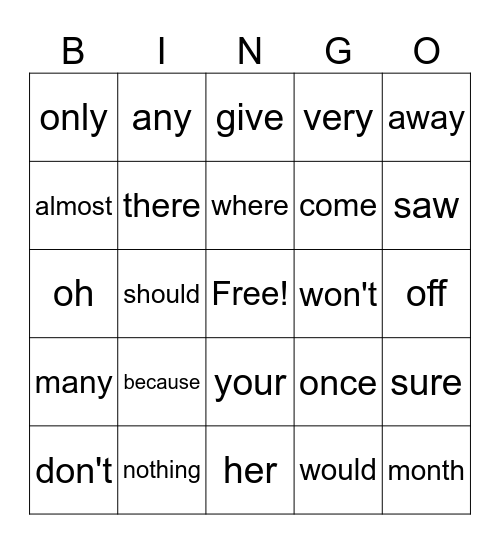 62 Bingo Card