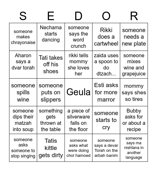 Pesach Bingo Card