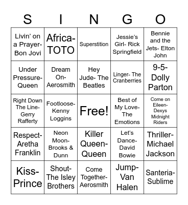 SINGO Bingo Card
