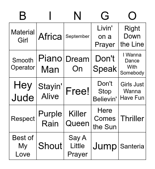 FAW SINGO- Classic Hits! Bingo Card