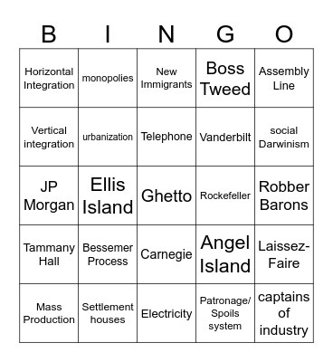 Unit 2 American Industrial Revolution Bingo Card