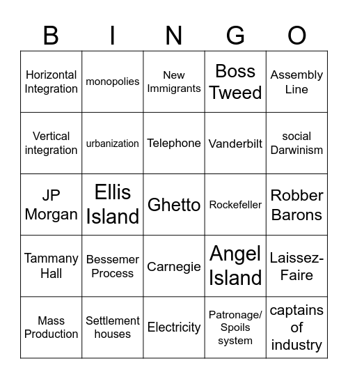 Unit 2 American Industrial Revolution Bingo Card