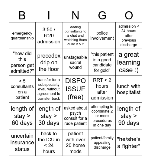 Gen Med Bingo Card
