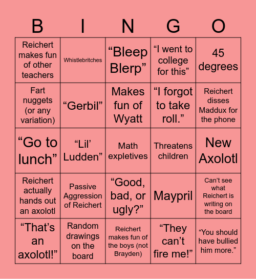 Pre-Calc Bingo Card