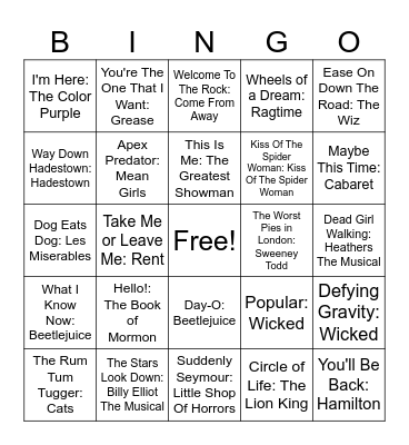 Musicals Bingo Card