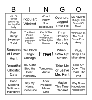 Musicals Bingo Card