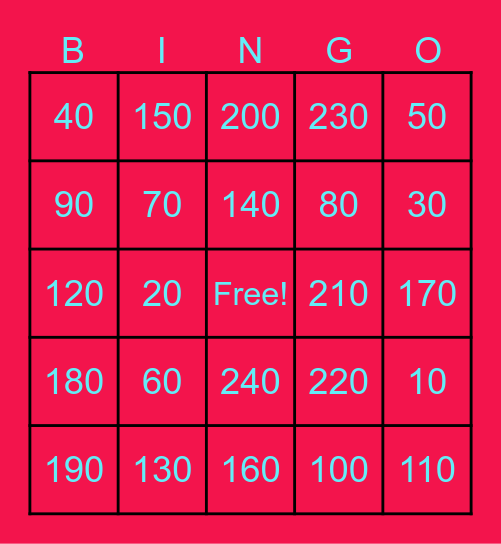 Mental Math Addition and Subtraction by 10s Bingo Card