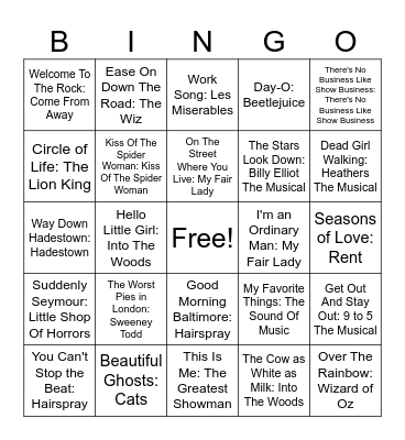 Musicals Bingo Card