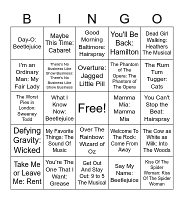 Musicals Bingo Card