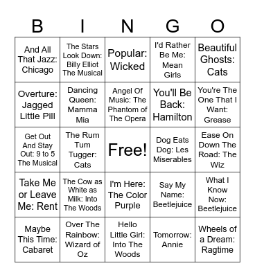 Musicals Bingo Card