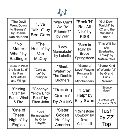 TOP SONGS FROM 50 YEARS AGO Bingo Card