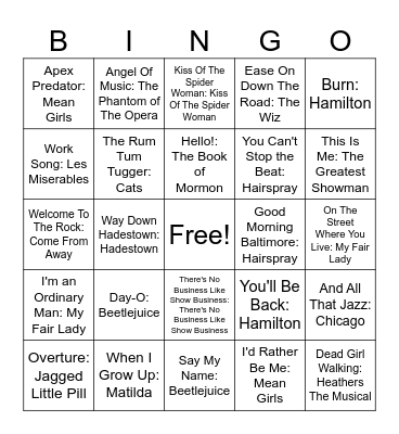 Musicals Bingo Card