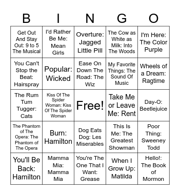 Musicals Bingo Card