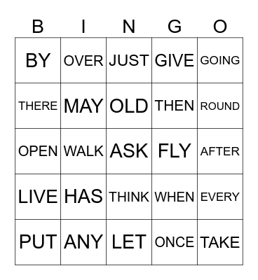 New Words Bingo # 5 Bingo Card
