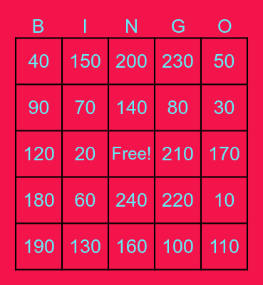 Mental Math Addition and Subtraction by 10s Bingo Card
