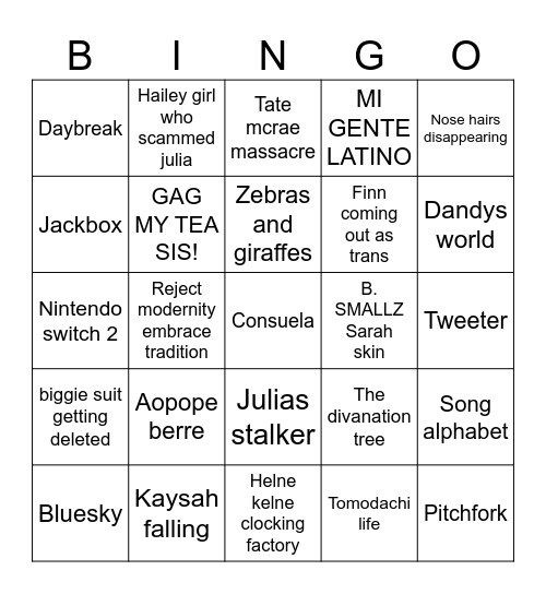 Divanation bingo Card