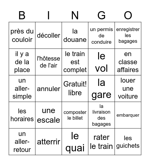 Bon voyage!!! Bingo Card